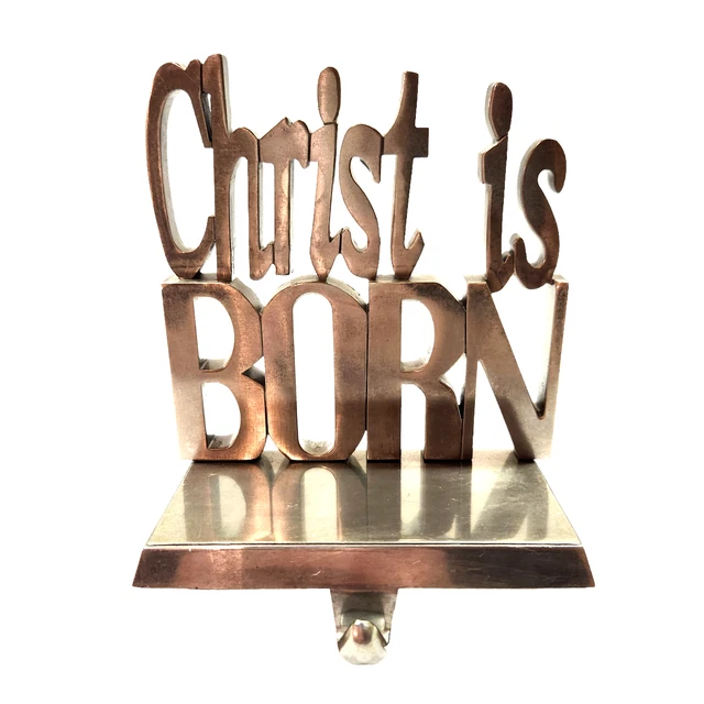 Christ Is Born Silver Christmas Stocking Holder Hanger Christian Holiday Decor