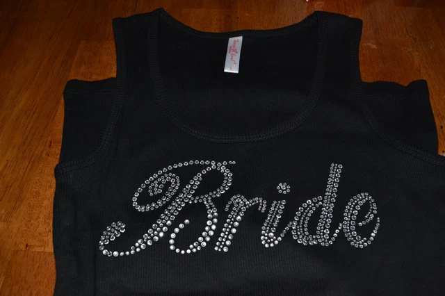 L Black Tank Top Bride in rhinestones