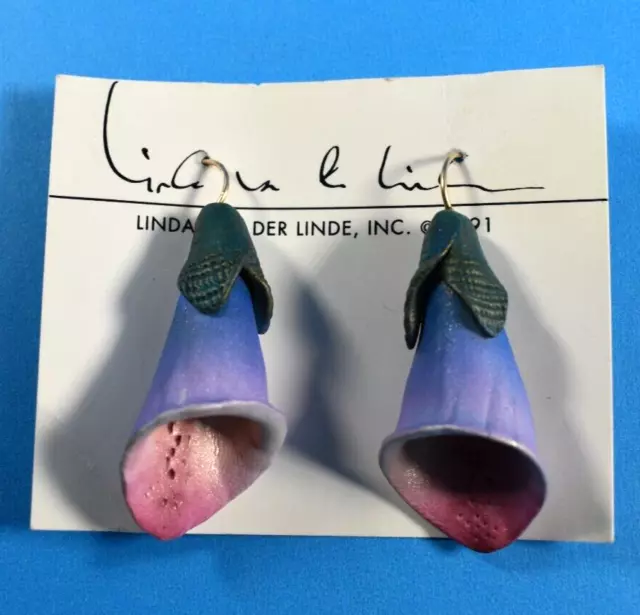 1991 Linda Van Der Linde Calla Lilly Flower Earrings Collector Item NEW 1.75"