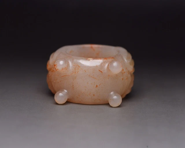 Collections China Old Beijing Natural Hetian Jade Carved Nice Statue Thumb Ring