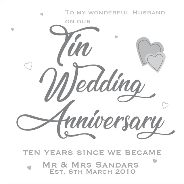 PERSONALISED 10TH TIN Wedding Anniversary Card Husband Wife Couple Son ...
