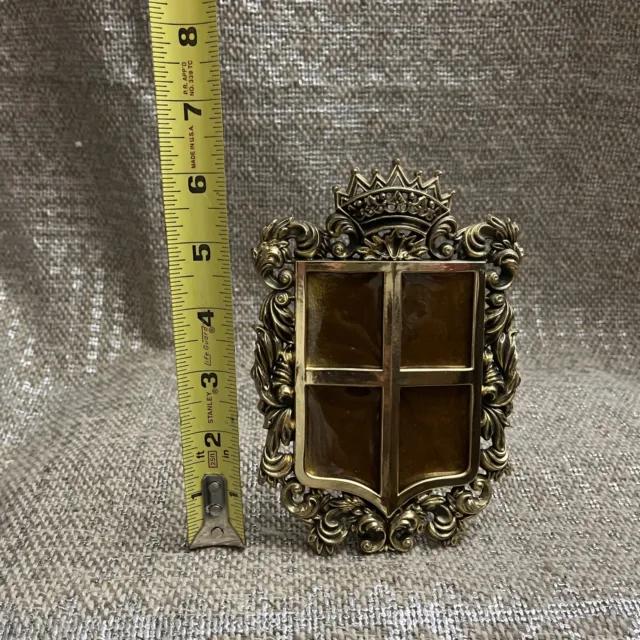 Victorian  Picture Frame Ornate Brass Or Gilt? Family Crest With Crown 6.25x4.5