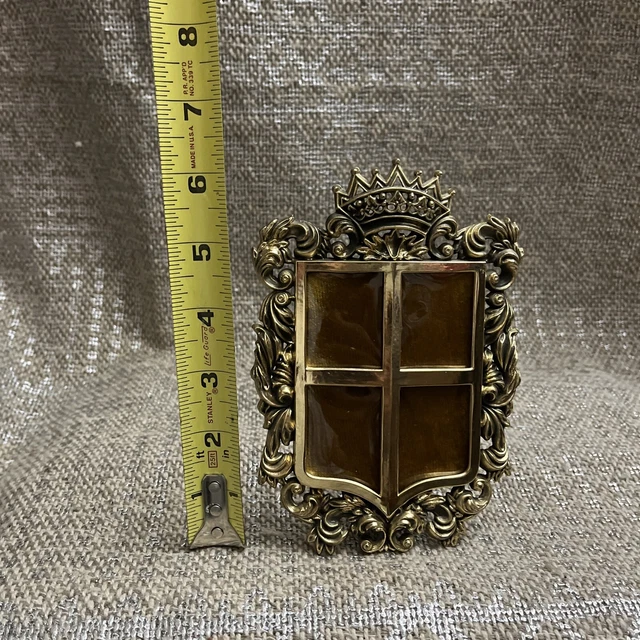 Victorian  Picture Frame Ornate Brass Or Gilt? Family Crest With Crown 6.25x4.5