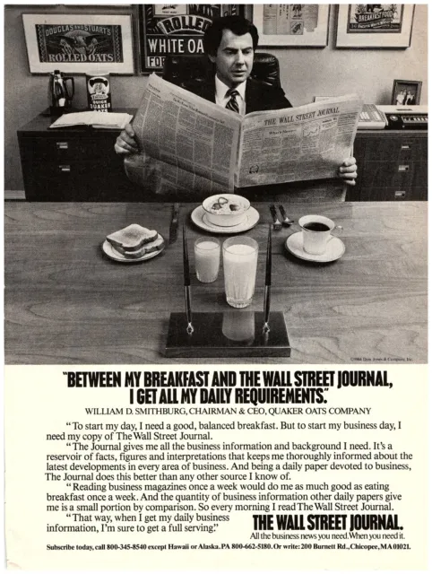 1984 Wall Street Journal Vintage Print Ad William Smithburg CEO Quaker Breakfast