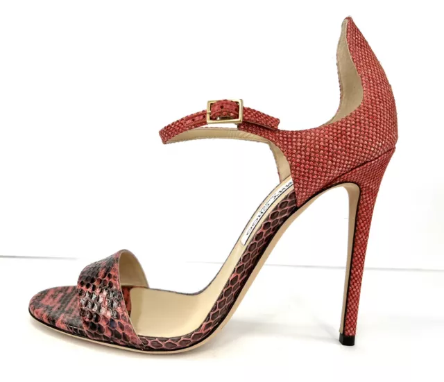 JIMMY CHOO Moxy Coral Pink Elaphe Raffia Heel Ankle Strap Sandals Size EU 40 3