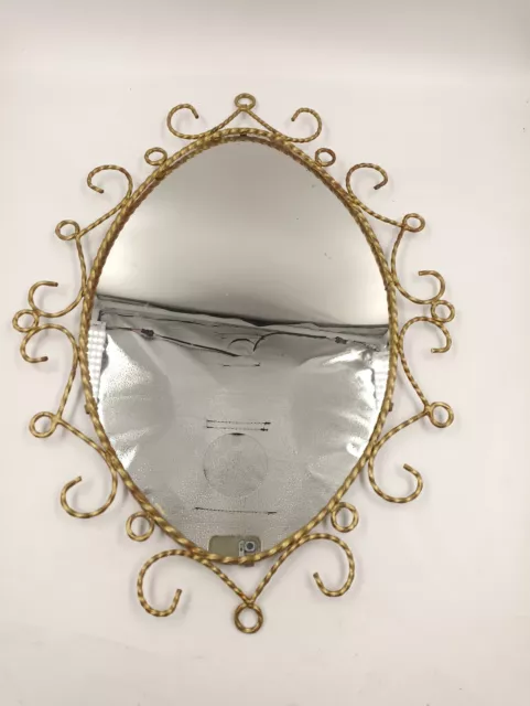 Miroir soleil oeil fer forgé doré torsadé vintage années 50 60's design sorcière