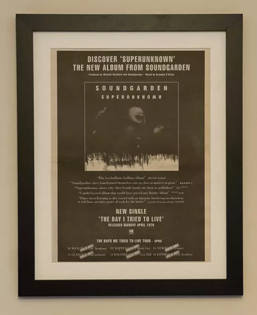 Soundgarden Superunknown + The Day I Tried To Live NME Original 1994 + Framed