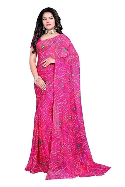Sari in georgette stampati Bandhani da donna con camicetta, Bhandej saree