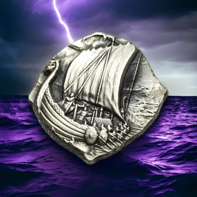 Viking Ship - Rios Precious Metals - 1 OZT .999 Fine Silver Bar - Hand Poured