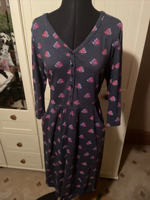 SEASALT TAMSIN COTTON Jersey Dress in Blue Floral Print Size