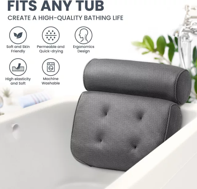 Luxury Bathroom Spa Bath Pillow Non-Slip Comfortable Bathtub Headrest Cushion UK