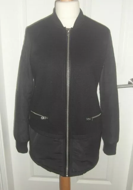 Topshop Womens Black Wool Blend Casual Zip Coat Jacket Size 8