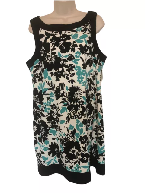 Jessica Howard Sheath Floral Dress White Black Aqua Size 16