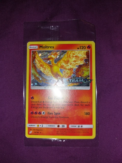 Sun & Moon, Moltres 19/181 Team Up Stamped Holo Rare Pre Release Promo (Sealed).