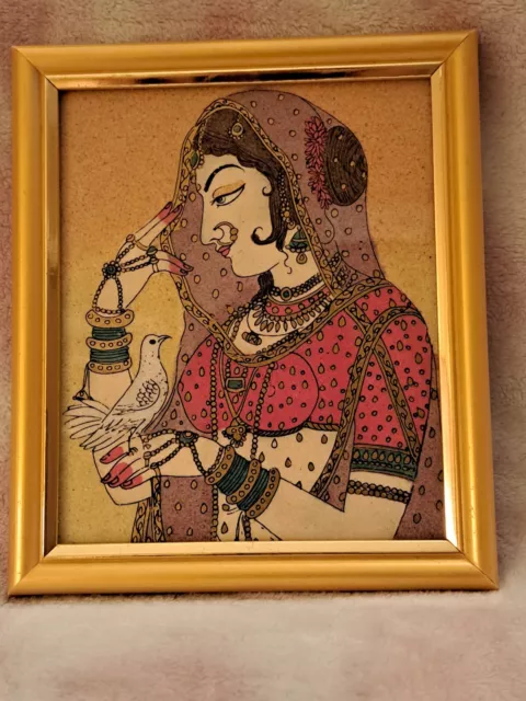 Indian Miniature Ethnic Art Handmade Gemstone Painting Rajasthani Portrait