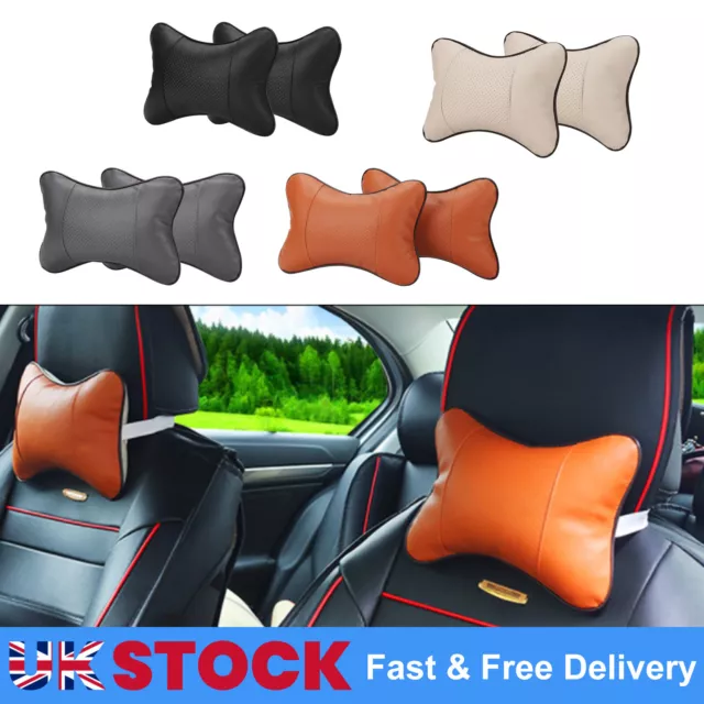 2Pcs Car Seat Head Neck Rest Leather Support Cushion Pad HeadRest Bone Pillow UK