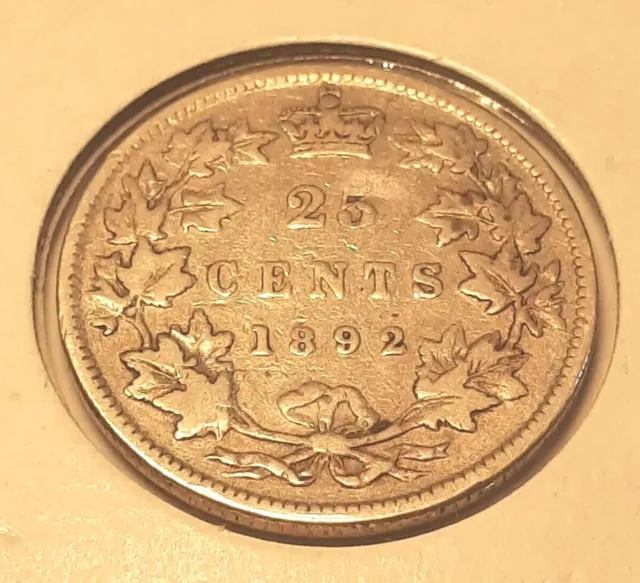 1892 Canada 25 Cents Quarter Dollar Silver Coin - Queen Victoria