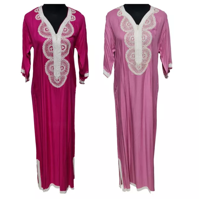 Women's Moroccan Pink Cotton Short Sleeve Tunic Kaftan Beach Cover Up