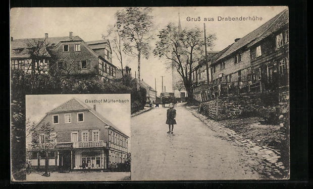 AK Drabenderhöhe, Straßenpartie mit Kirche, Gasthof Müllenbach
