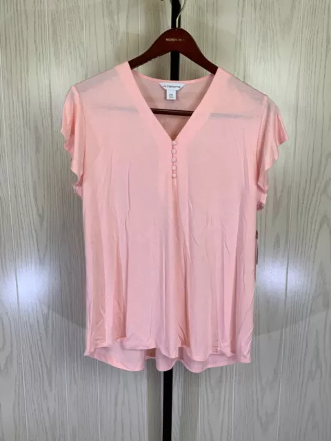 Liz Claiborne V-Neck Button T-Shirt, Women's Size XXL, Rose NEW MSRP $32