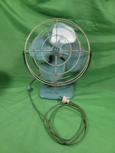 13.5" Retro 1950s Era GE Fan Baby Blue Metal General Electric - F11A103 Works!