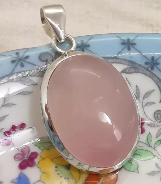 Rose Quartz 925 Sterling Silver Chunky Pendant