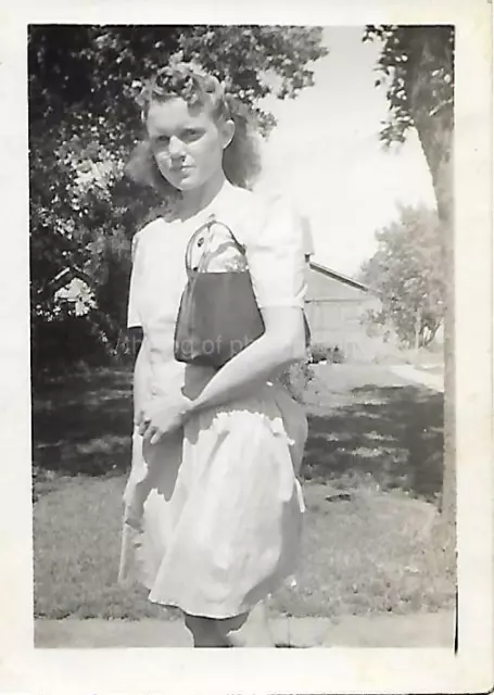 YOUNG GIRL Found Photograph bw MID CENTURY Original Portrait VINTAGE 012 21 E