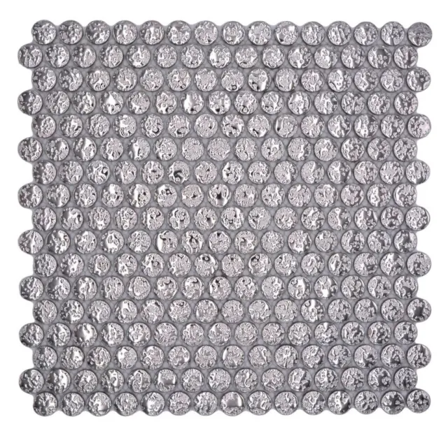 Azulejos de mosaico de cerámica botón Loop Penny redondo liso plata martillado | 10 alfombras