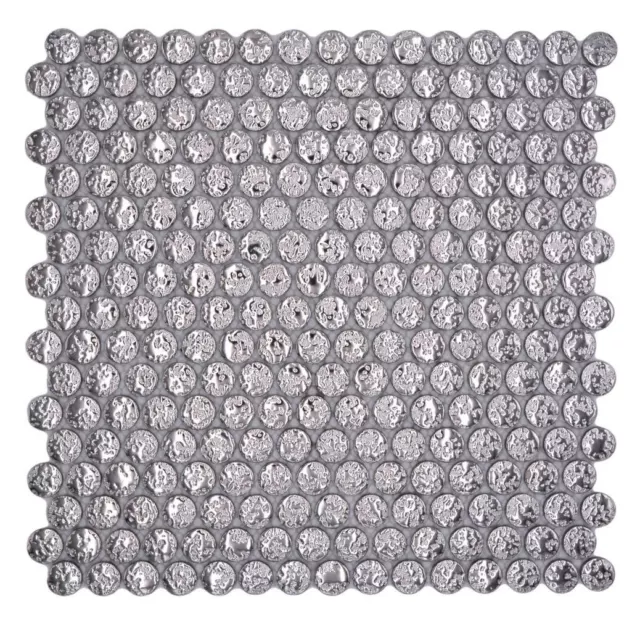Azulejos de mosaico de cerámica botón Loop Penny redondo liso plata martillado | 10 alfombras