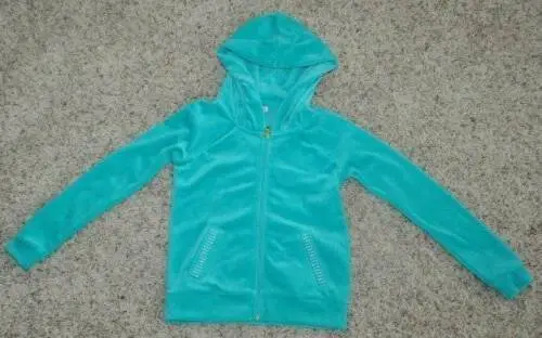 Girls Jacket Hooded Juicy Couture Green Velour Long Sleeve Zip Up-size 7/8 3