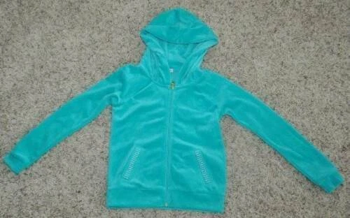 Girls Jacket Hooded Juicy Couture Green Velour Long Sleeve Zip Up-size 7/8 3