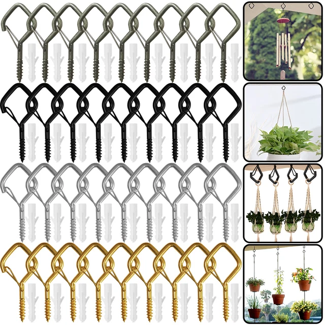 30PCS Q Hanger Hooks Windproof Screw Ceiling Hooks w/Safety Buckle for Hanging