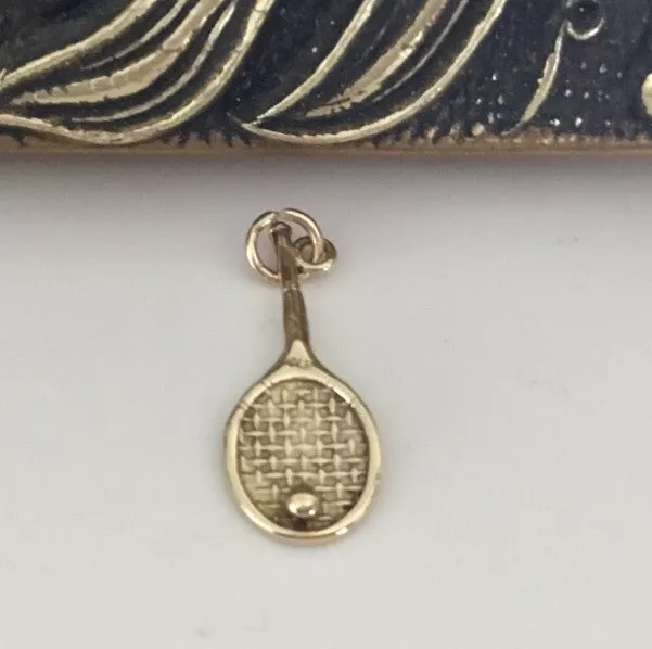 9ct Gold Tennis Racket Racquet & Ball Charm Bracelet Necklace Pendant 375 9k