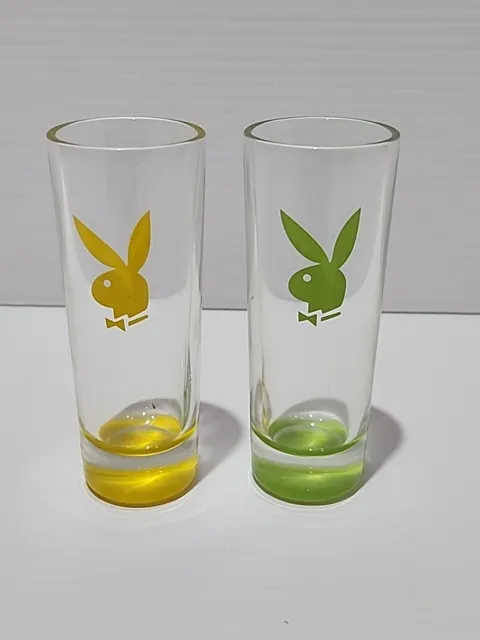 2 x Playboy Shot Glass Green & Yellow 10.5cm (B3)