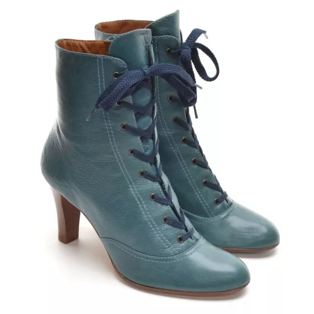 Womens Marc Jacobs Lace Up Heel Booties 8.5 M Blue Leather Zip Ankle Boots Shoes