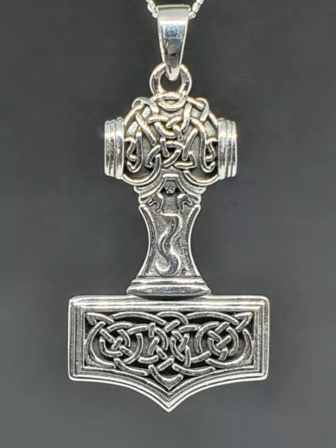 Thors Hammer Pendant 925 Sterling Silver 20" Chain Mjolnir Norse God of Thunder 2
