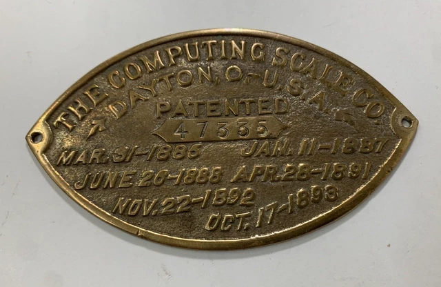 Vintage brass STANDARD COMPUTING SCALE CO. Dayton, OH plate