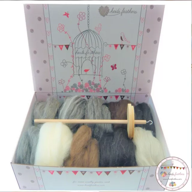 Heidifeathers® Drop Spindle Spinning Kit - Natural Wool Tops / Roving, Top whorl