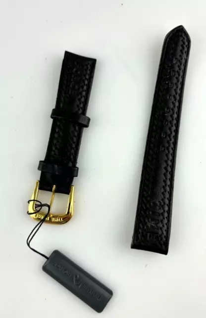 Cinturino Orologio Time Force 18 mm  Pelle Nero New Old Stock Cuciture Fibbia