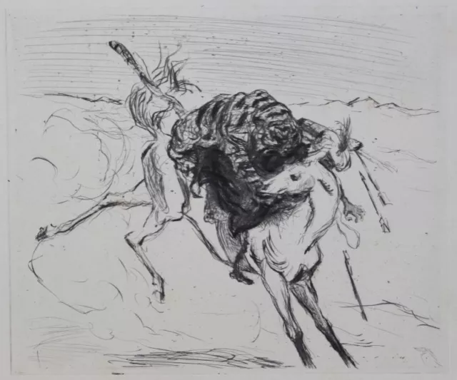 Angriff Tiger Araber Reiter Pferd - Max Slevogt - Kaltnadel-Radierung - 1910