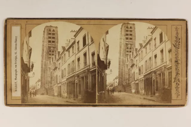 France Château-thierry Street c1865 Photo Ticket Stereo Vintage Albumin