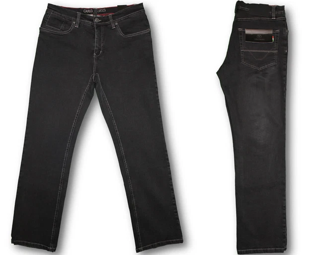 Carlo Colucci Herren Stretch 5-Pocket Trend Jeans Hose Mod. Enrico, Regular Gerade (32/32, 7349 Black Wash