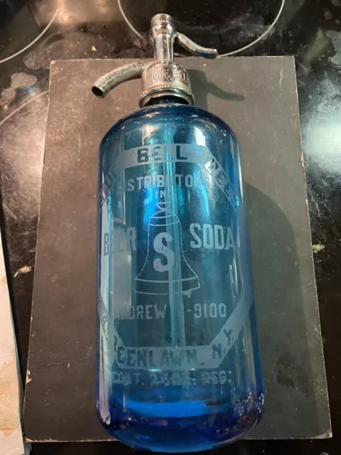 Vintage Blue Seltzer Bottle Greenlawn Ny