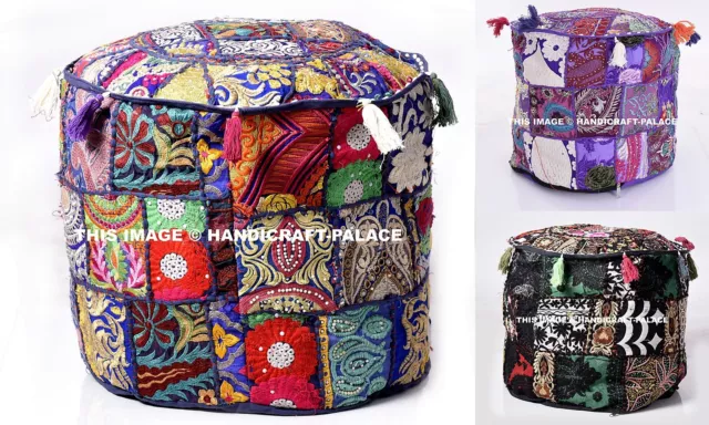 Handmade 18" XL Round Ottoman~Pouf~Stool Cover Tapestry Pouffe Seat Indian Pouf