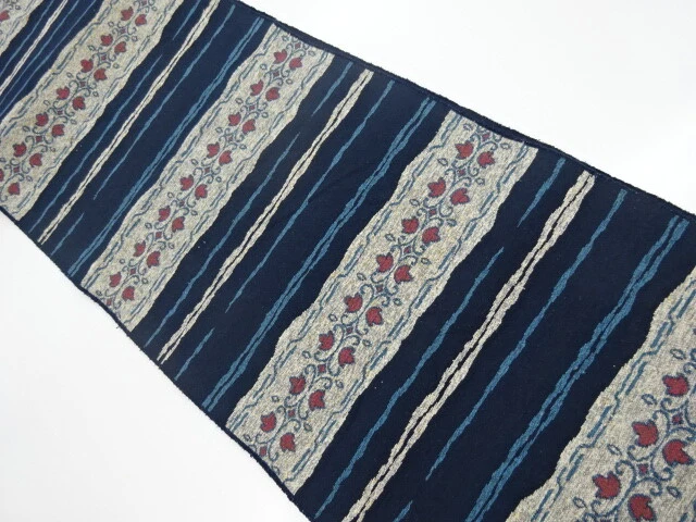 6127188: Japanese Kimono / Vintage Nagoya Obi / Woven Stripes & Arabesque