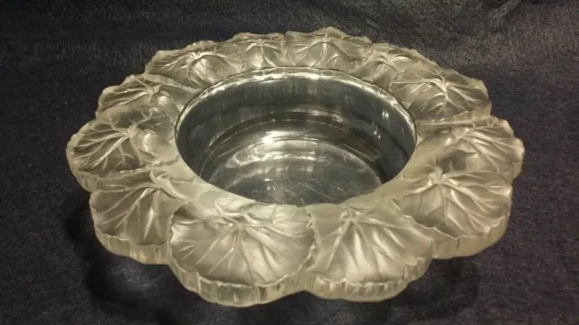 Lalique Art Glass Frosted to Clear French Crystal Wine Coaster Bowl LARGE