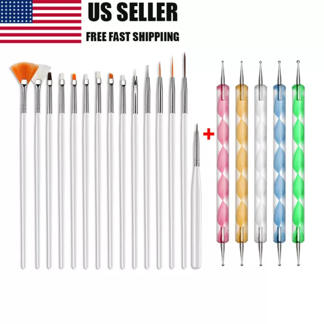 20 Pcs Nail Art Gel Design Pen Painting Polish Brush Dotting Drawing Tools Set