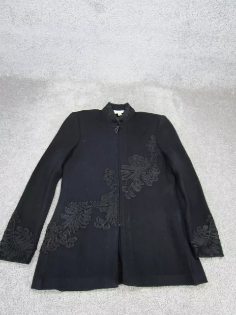 St. John Jacket Womens 2 Black Knit Zip Up Cardigan Blazer Embroidered