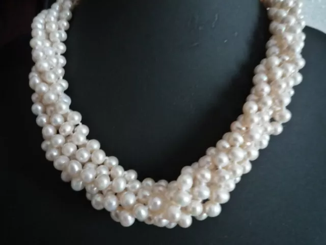 Superbe Collier 6 Rangs Perles Eau Douce Blanches 6Mm/Fermoir Bouee Argente.