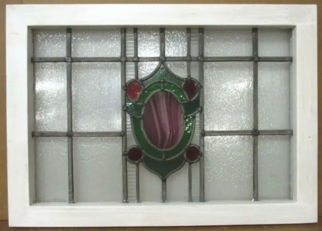 MIDSIZE OLD ENGLISH LEADED STAINED GLASS WINDOW. Lovely Abstract 25.5" x 18.25"